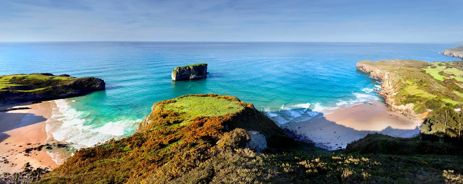 Beaches and coastline viewed from the cliffs near Llanes